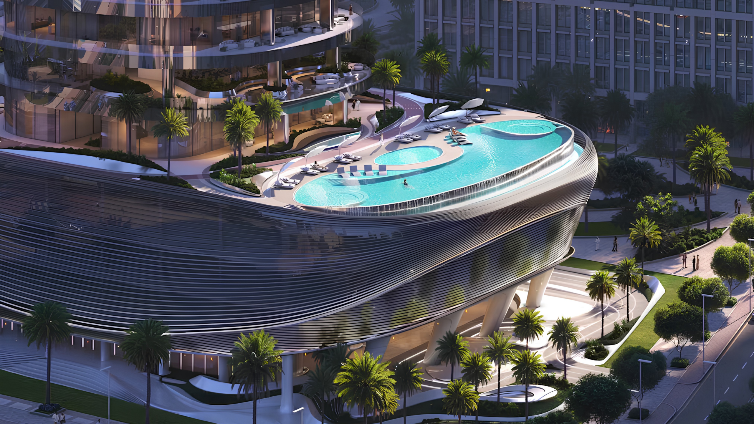 Binghatti Skyblade kulesi ve Dubai şehir manzarası